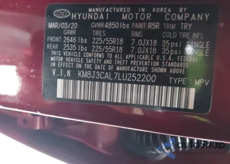 2020 Hyundai Tucson Sel from USA, damaged, VIN KM8J3CAL7LU252200